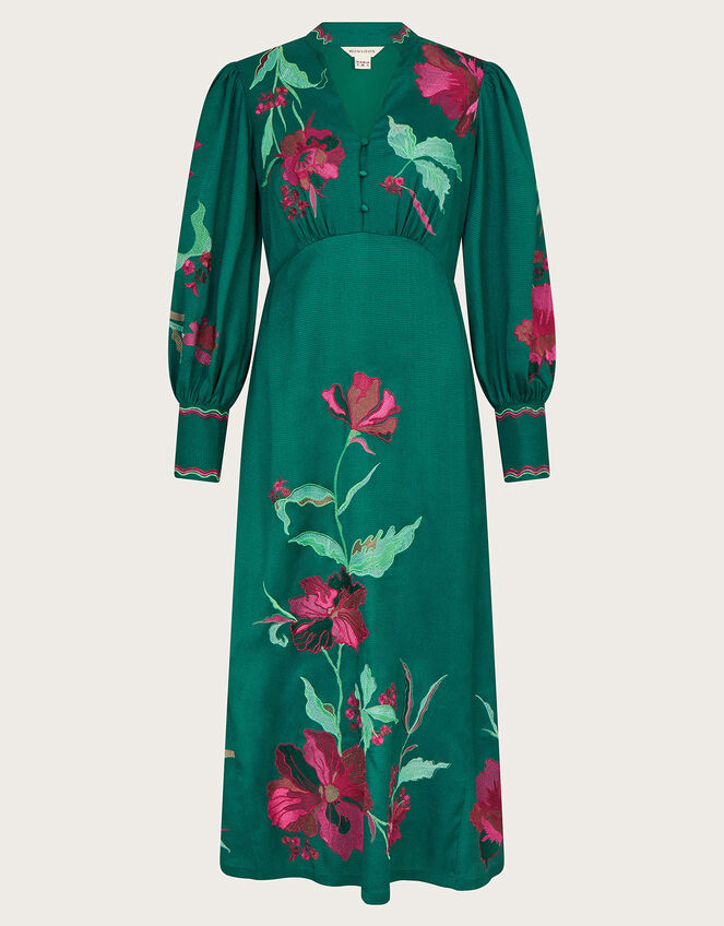 Lyra Embroidered Midi Dress, Green (GREEN), large