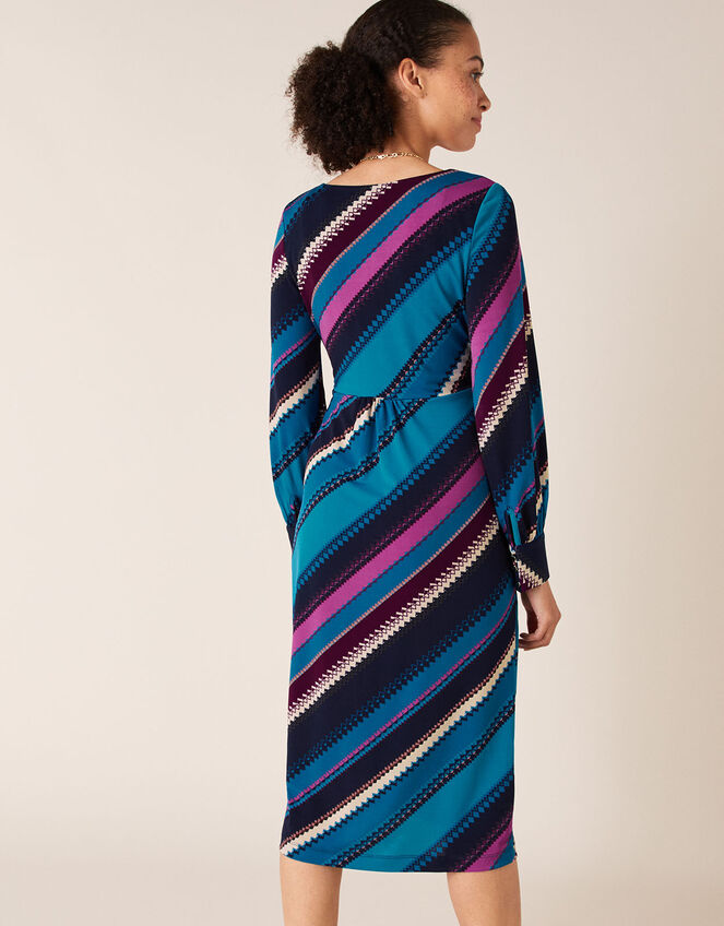 Stripe Print Wrap Jersey Midi Dress, Teal (TEAL), large