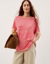 Sasha Stripe Linen Blend T-Shirt, Red (RED), large