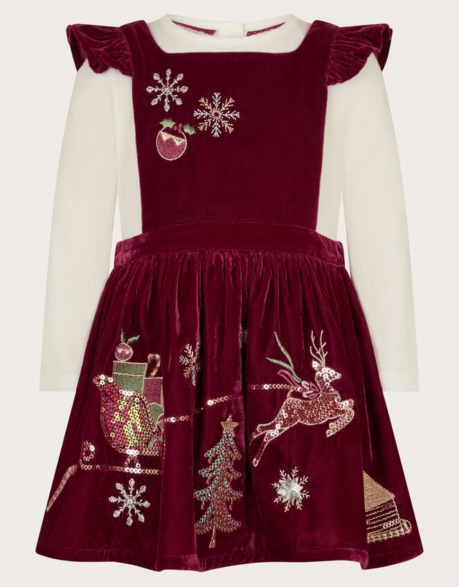 Baby Top and Velvet Christmas Pinafore Dress Set, Red (BURGUNDY), large