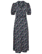 Floral Print Jersey Midi Dress, Black (BLACK), large