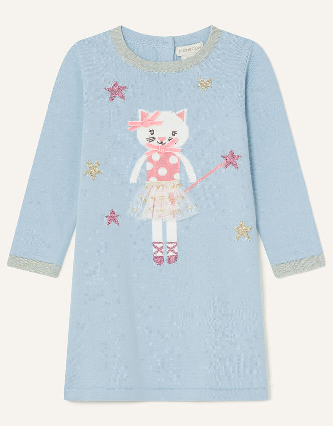 Baby Ballerina Cat Knit Dress, Blue (AQUA), large