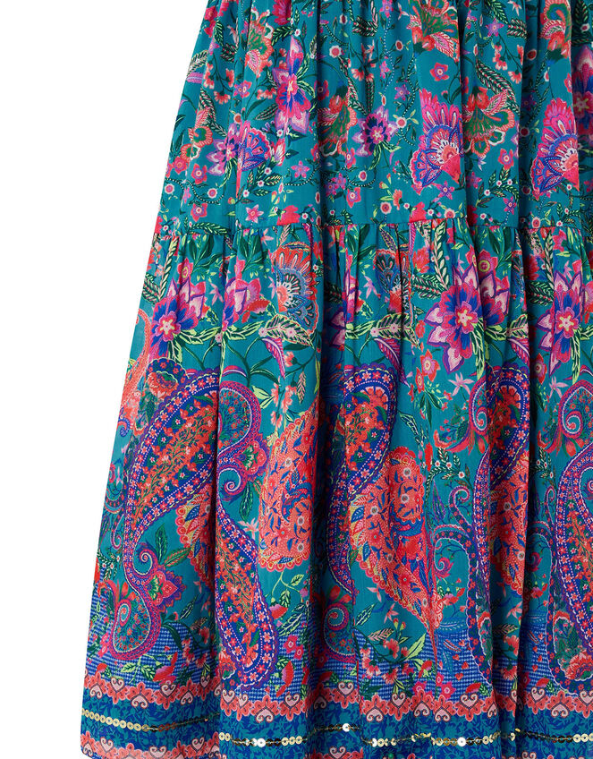 Teal Paisley Print Midi Dress, Teal (TEAL), large