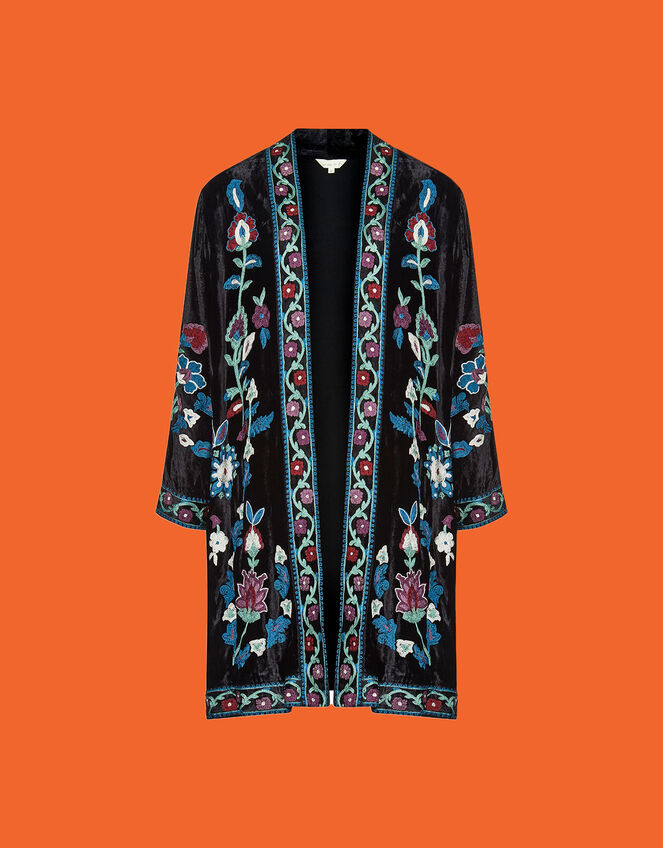 East Tara Embroidered Velvet Jacket, Black (BLACK), large