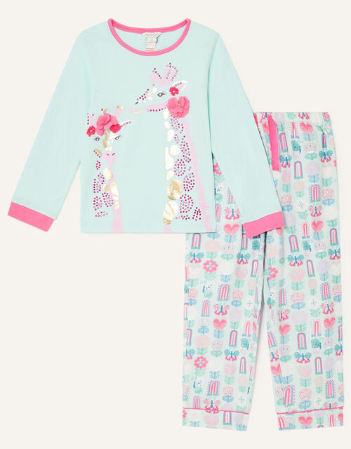 Gwyneth Giraffe Pyjama Set, Blue (AQUA), large