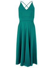 Stevie Structured Cross-Strap Midi Dress, Teal (TEAL), large