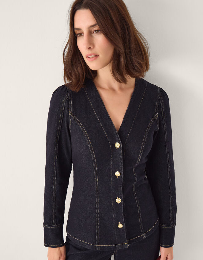 Teri Tailored Denim Shirt , Blue (INDIGO), large