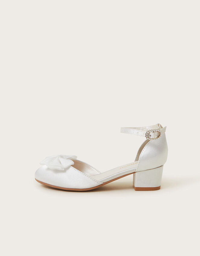 Communion Bow Two-Part Satin Heels, White (WHITE), large