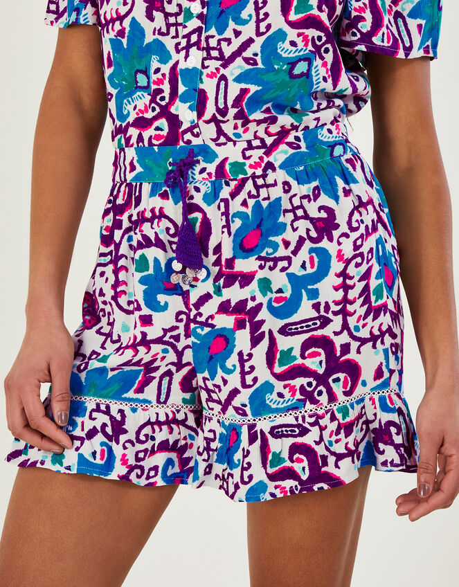 Fire Flower Ikat Print Shorts in LENZING™ ECOVERO™, Blue (BLUE), large