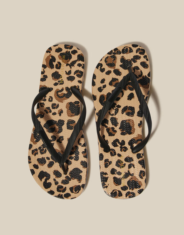 Leopard Print Flip Flops, Natural (NEUTRAL), large
