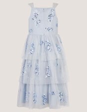 Ingrid Floral Sequin Tiered Party Dress, Blue (PALE BLUE), large