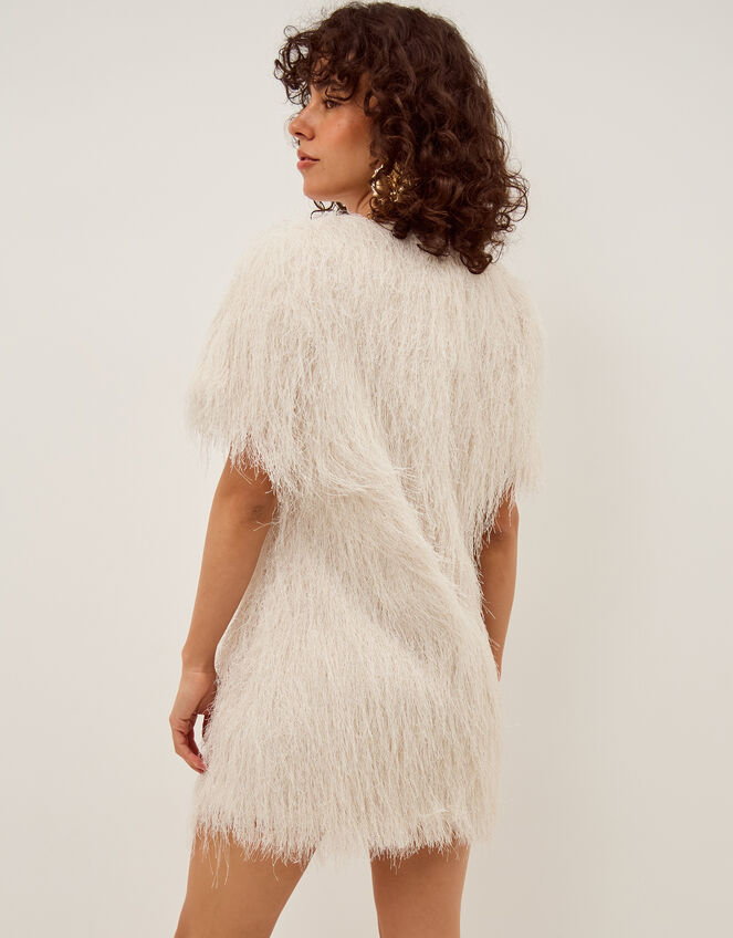 Tori Short Sleeve Fringe Mini Dress, Ivory (IVORY), large