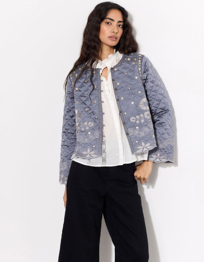 East Quilted Velvet Jacket, Grey (GREY), large