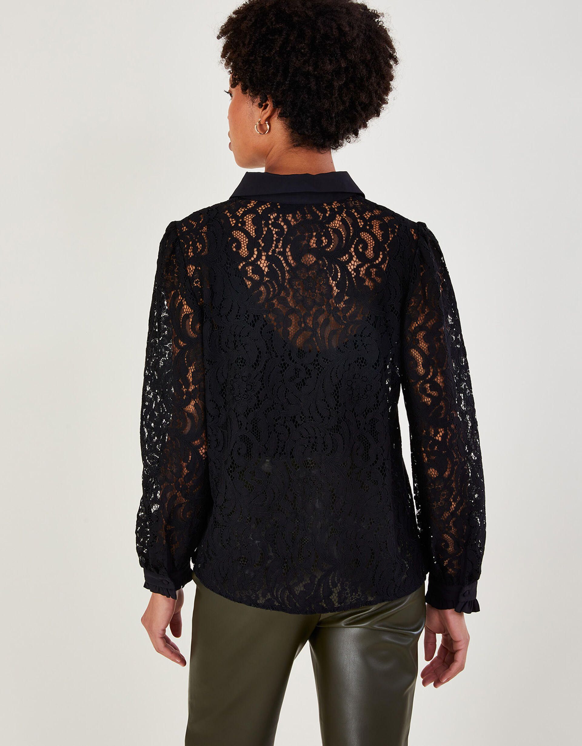 ISA LS LACE BLOUSE - BLACK DOT
