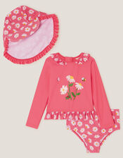 Baby UPF 50+ Daisy Swim Set & Hat, Orange (CORAL), large