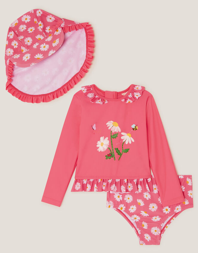 Baby UPF 50+ Daisy Swim Set & Hat, Orange (CORAL), large