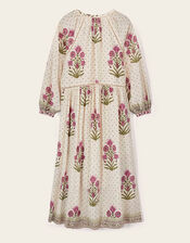 East Roza Hand-Woodblock Floral Cotton Dress, Multi (MULTI), large