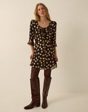 Monsoon x Queens of Archive Farrah Metallic Star Jacquard Mini Dress​, Black (BLACK), large