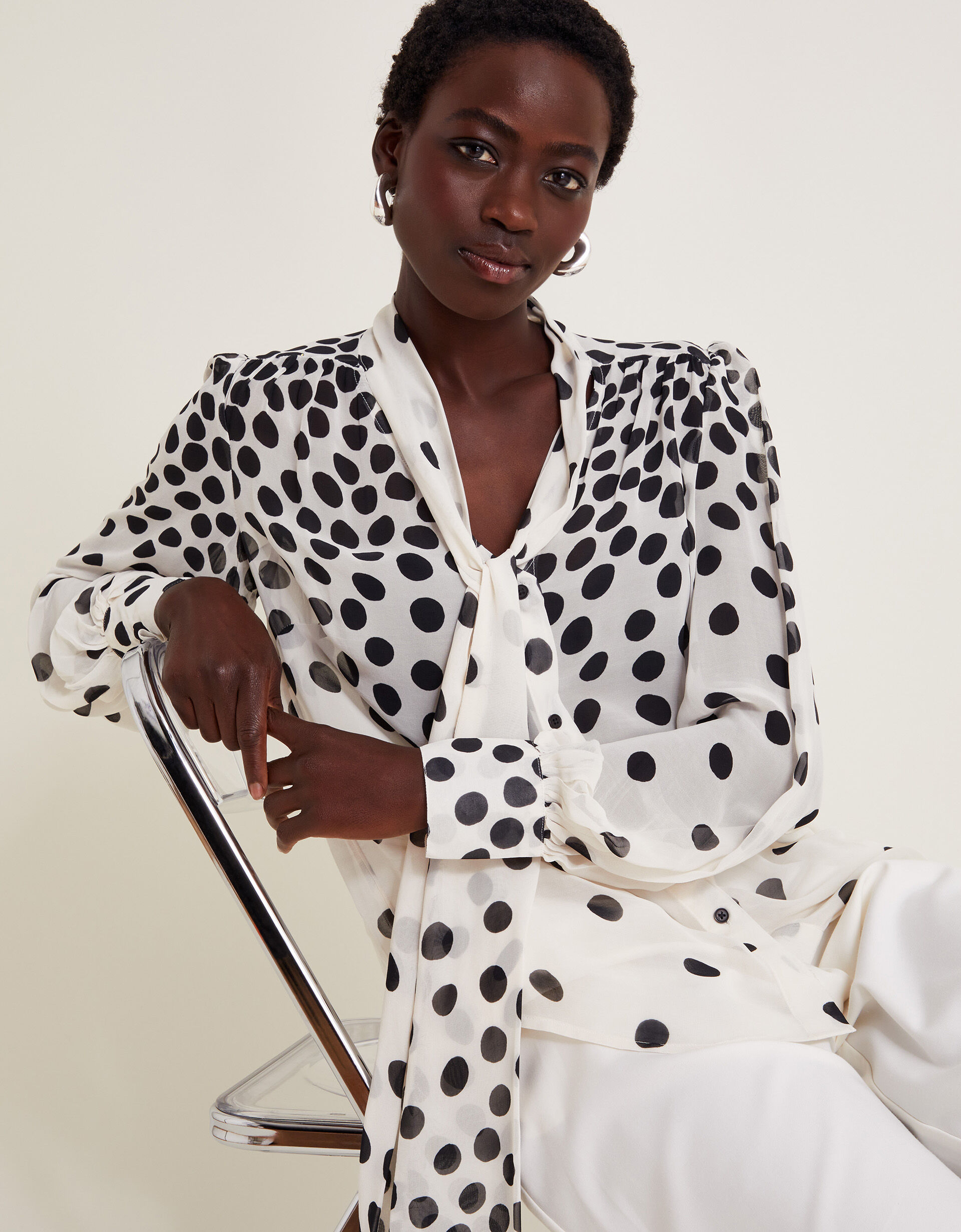 White and black spot blouse on sale