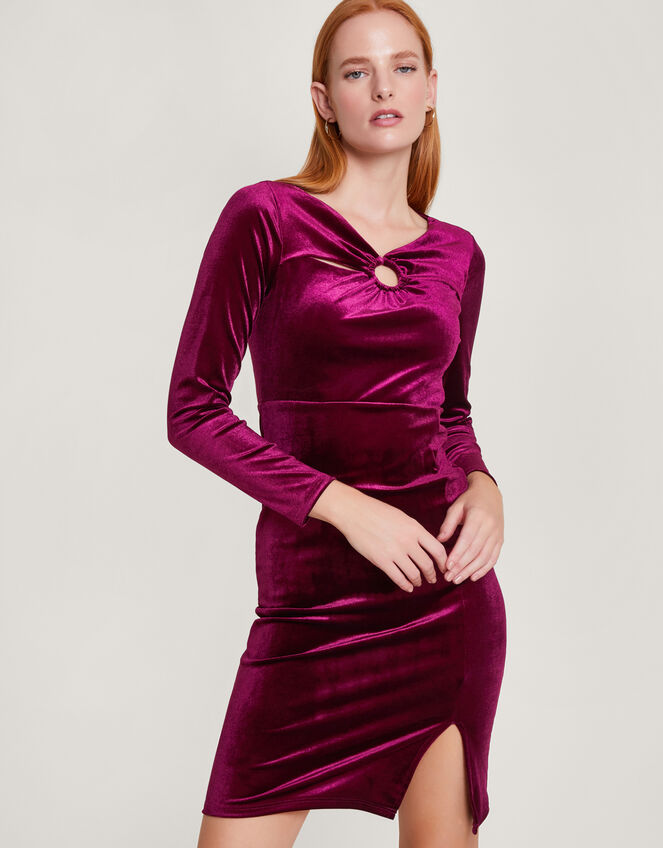 Cece Velvet Shift Dress with Recycled Polyester, Red (RED), large