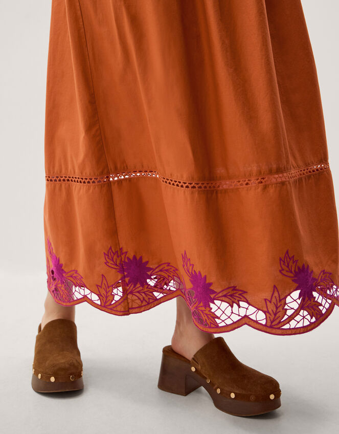 Fiona Sleeveless Floral Embroidered Maxi Dress Orange