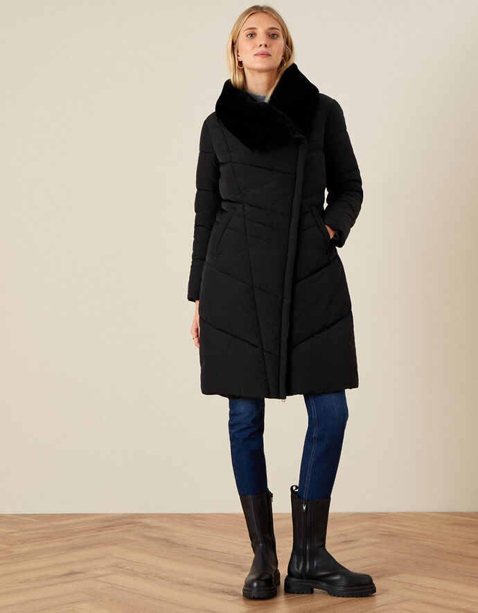 Beverley Faux Fur Collar Coat Black | Women's Coats | Monsoon UK.