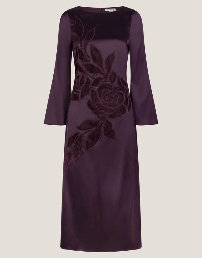 Callie Floral Satin Long Sleeve Midi Dress, Purple (PURPLE), large