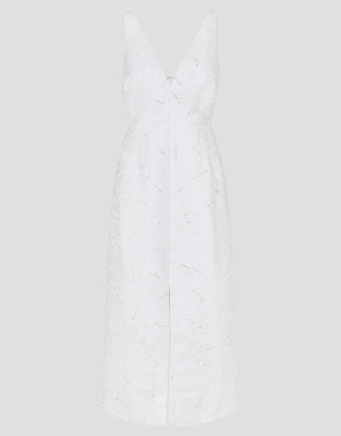 Frida Hand-Beaded Jacquard Pencil Wedding Dress, Ivory (IVORY), large