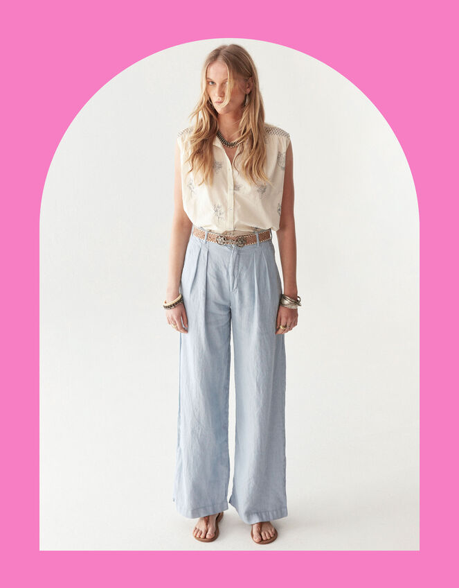 Maison Hotel Marisa Wide Leg Linen Trousers, Blue (BLUE), large