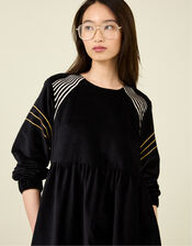 Tallulah and Hope Embroidered Velvet Midi Dress, Black (BLACK), large
