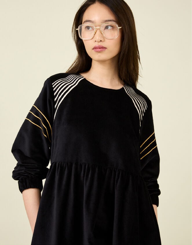 Tallulah and Hope Embroidered Velvet Midi Dress, Black (BLACK), large