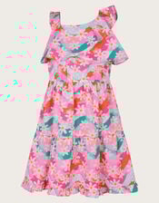Asymmetrical Frilly Floral Dress, Pink (PINK), large