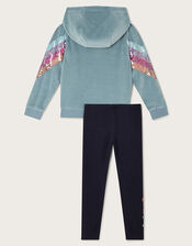 Sequin Velour Hoodie and Leggings Set, Green (GREEN), large