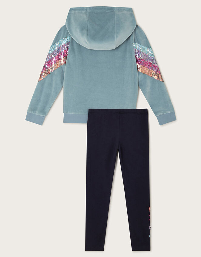 Sequin Velour Hoodie and Leggings Set, Green (GREEN), large