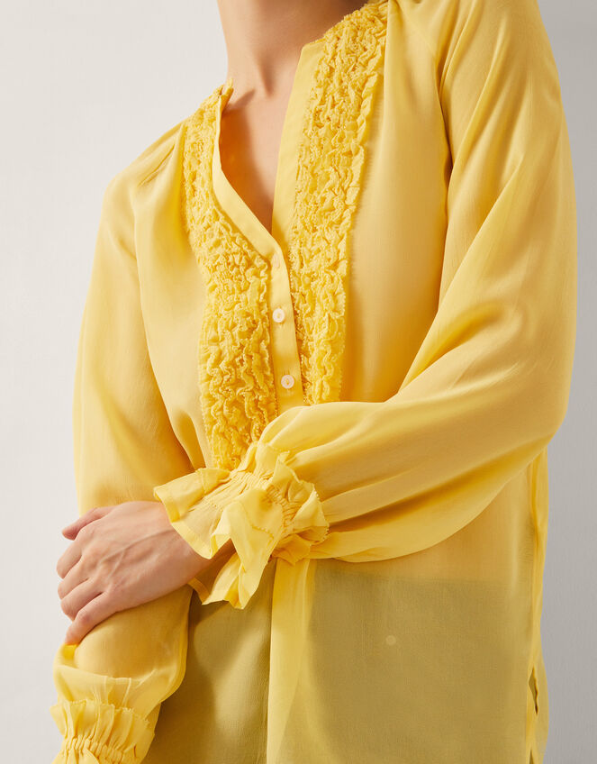 Amelia Frill Long Sleeve Blouse, Yellow (YELLOW), large