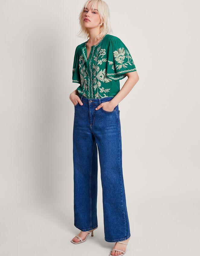 Adina Embroidered Blouse, Green (GREEN), large