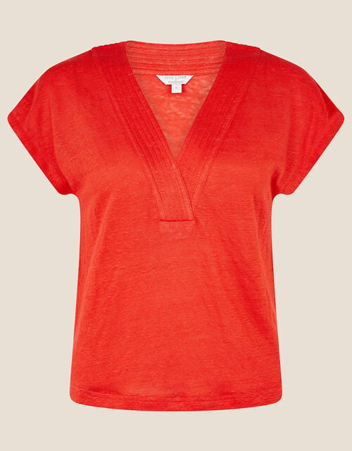 Lenny Woven Mix Top in Linen Blend, Red (RED), large