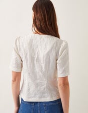 Eliza Short Sleeve Jacquard Top, Ivory (IVORY), large