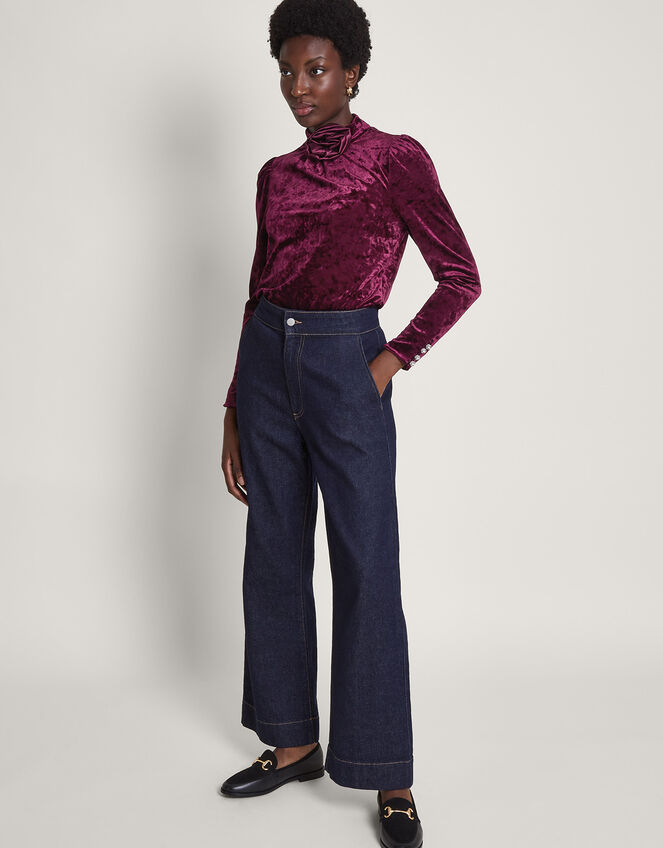 Colbie Velvet Corsage Top, Red (BERRY), large