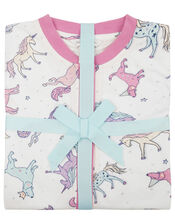 Unicorn Jersey Sleepsuit in Organic Cotton, Ivory (IVORY), large