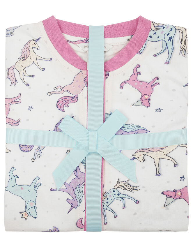 Unicorn Jersey Sleepsuit in Organic Cotton, Ivory (IVORY), large