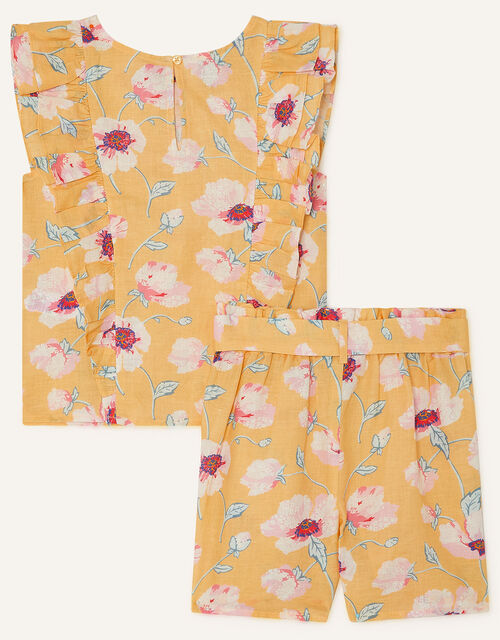 Large Flower Top and Short Set in Linen Blend, Yellow (YELLOW), large