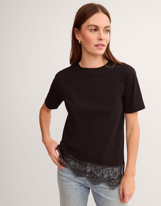 Lola Lace Jersey T-Shirt, Black (BLACK), large