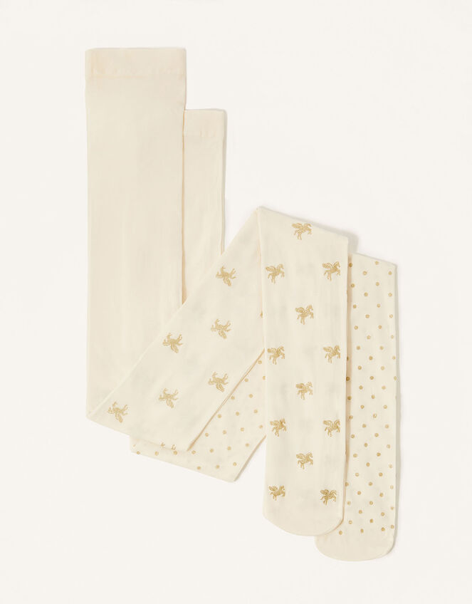 Glitter Unicorn Tights Multipack, Ivory (IVORY), large
