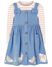 Baby Duck Denim Pinafore Set, Blue (BLUE), large