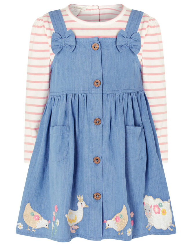 Baby Duck Denim Pinafore Set, Blue (BLUE), large
