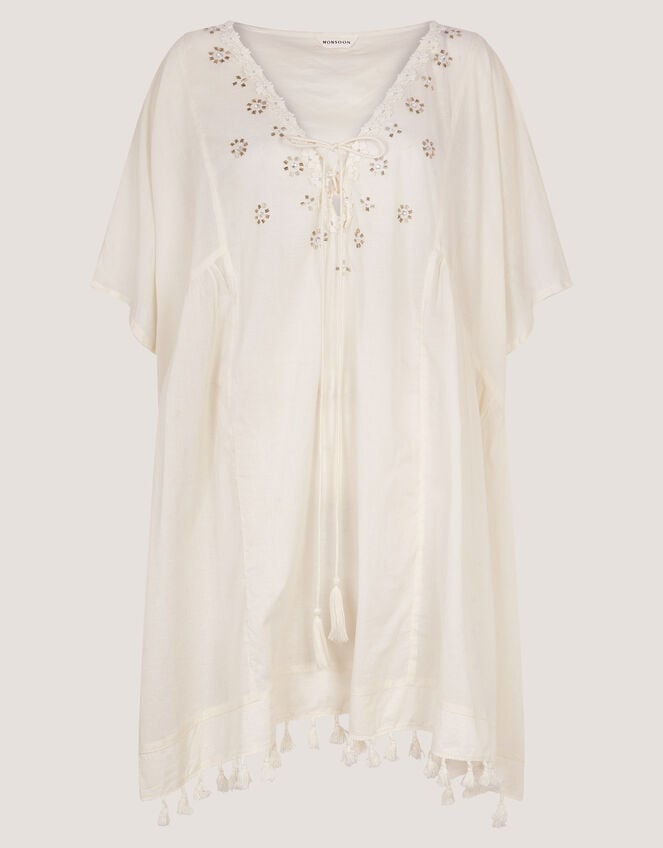 Astrid Tassel Embellished Mini Kaftan, White (WHITE), large