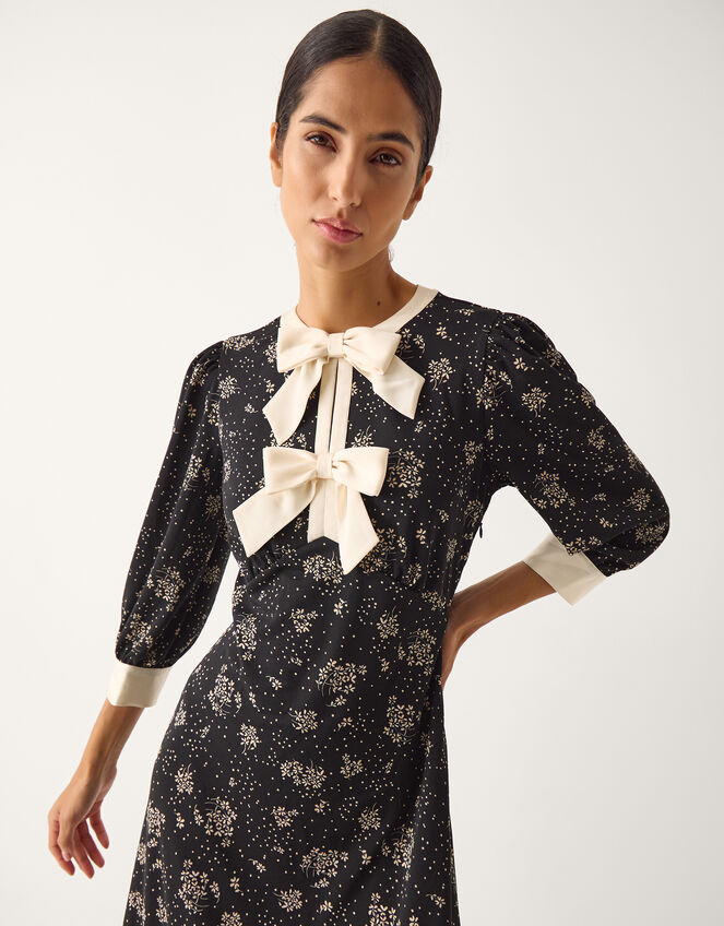 Dotty Bow Floral Jersey Midi Dress Black