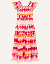 Tie Dye Tiered Dress in Recycled Polyester, Pink (PINK), large