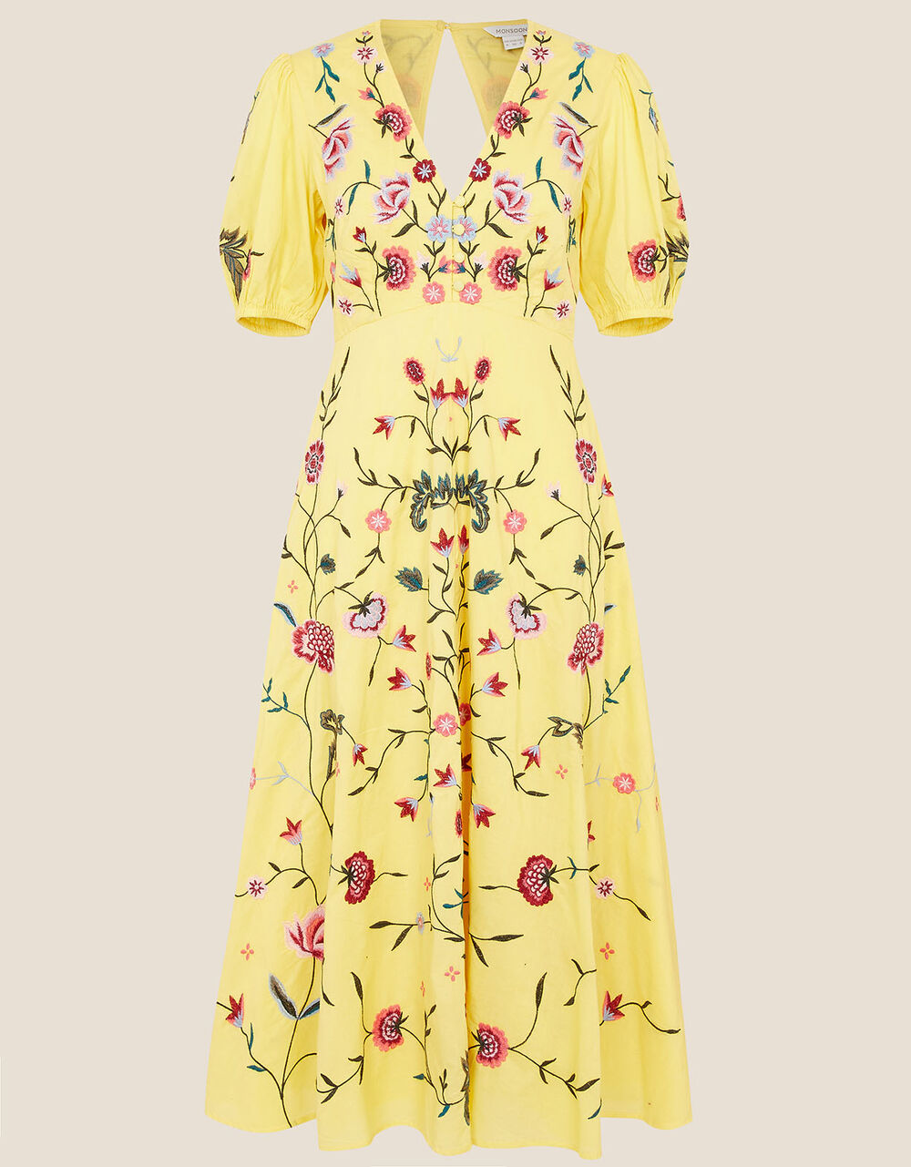 Delia Embroidered Tea Dress Yellow Evening Dresses Monsoon UK.